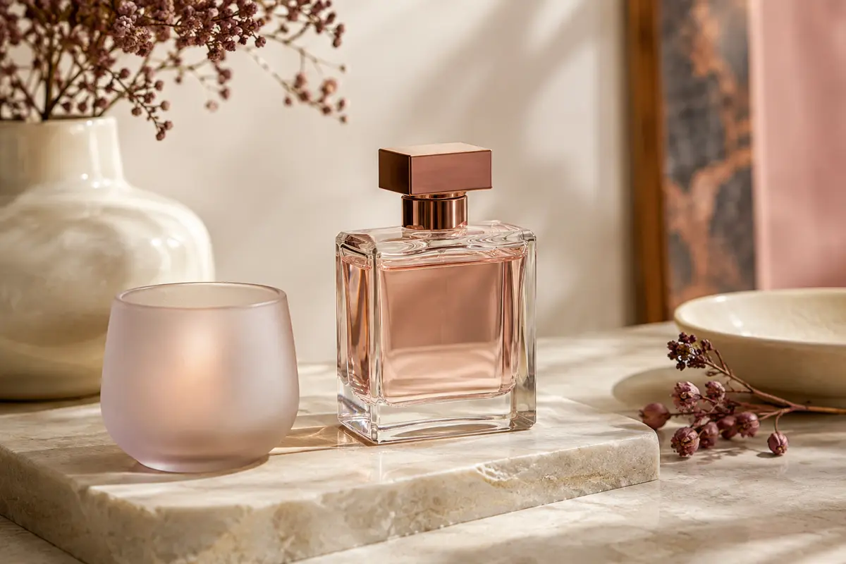 Flacon d’eau de toilette Cacharel Amor Amor présenté sur une surface claire dans un décor raffiné