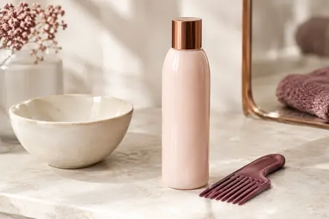 Bouteille d’après-shampooing Cantu pour enfants mise en scène sur une surface de pierre claire