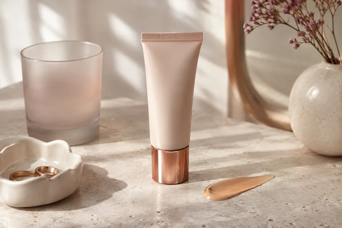 Protection solaire teintée Isdin SPF 50 pour le visage posée sur une surface claire avec une touche de texture.