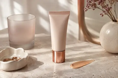 Protection solaire teintée Isdin SPF 50 pour le visage posée sur une surface claire avec une touche de texture.