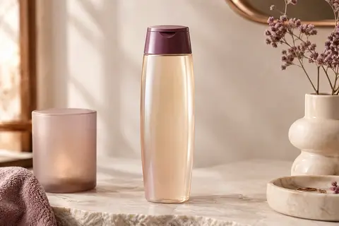 Lot de six flacons de gel douche Fa Fresh Sport posé sur une pierre claire avec du verre dépoli.