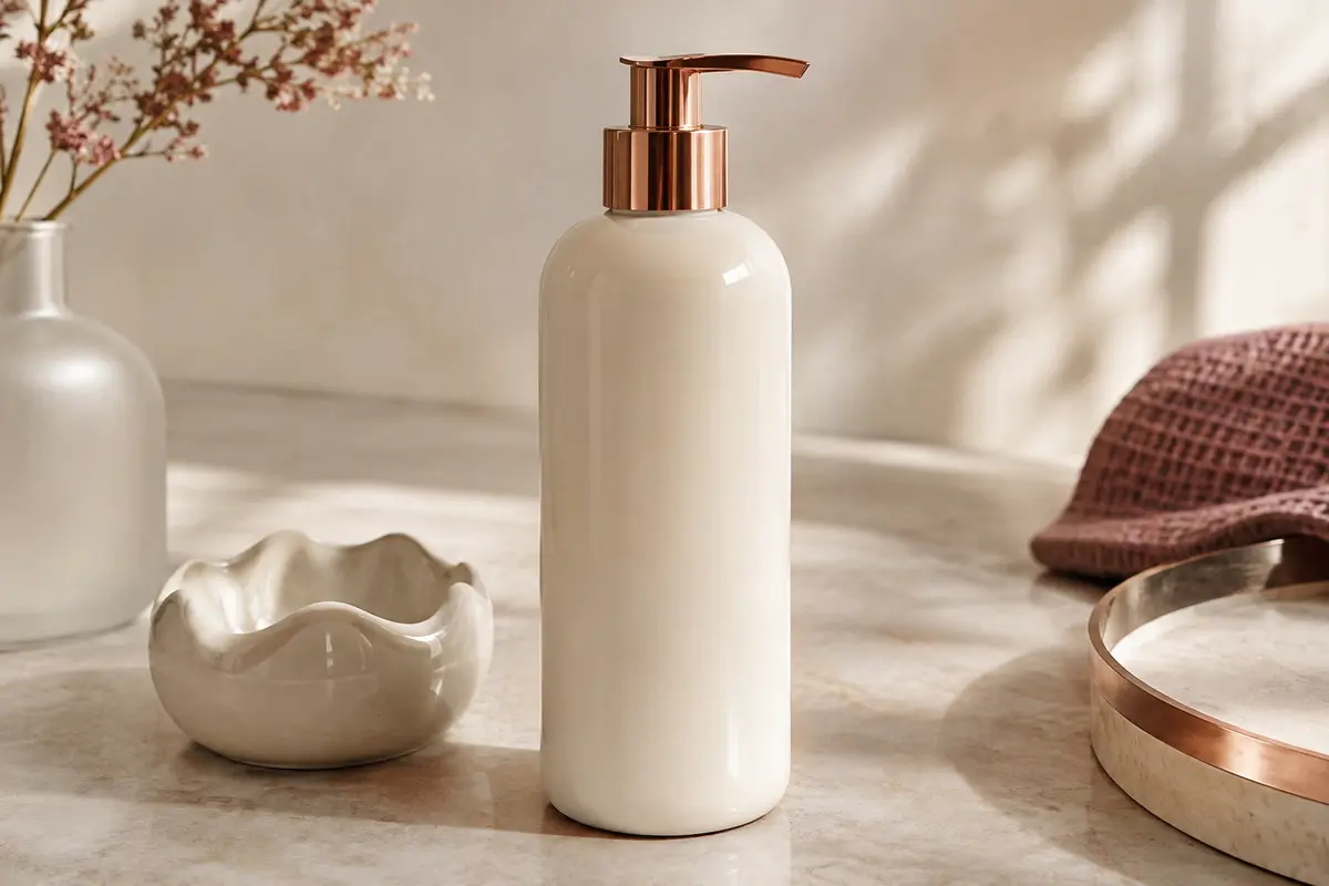 Flacon de lait corporel Mixa Cica Réparation posé sur une surface claire avec une touche de lotion à proximité