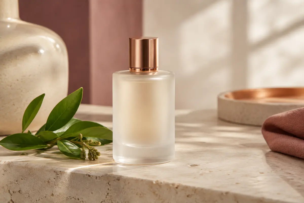 Flacon spray d’eau de toilette Nautica Voyage de 100 ml posé sur une surface claire