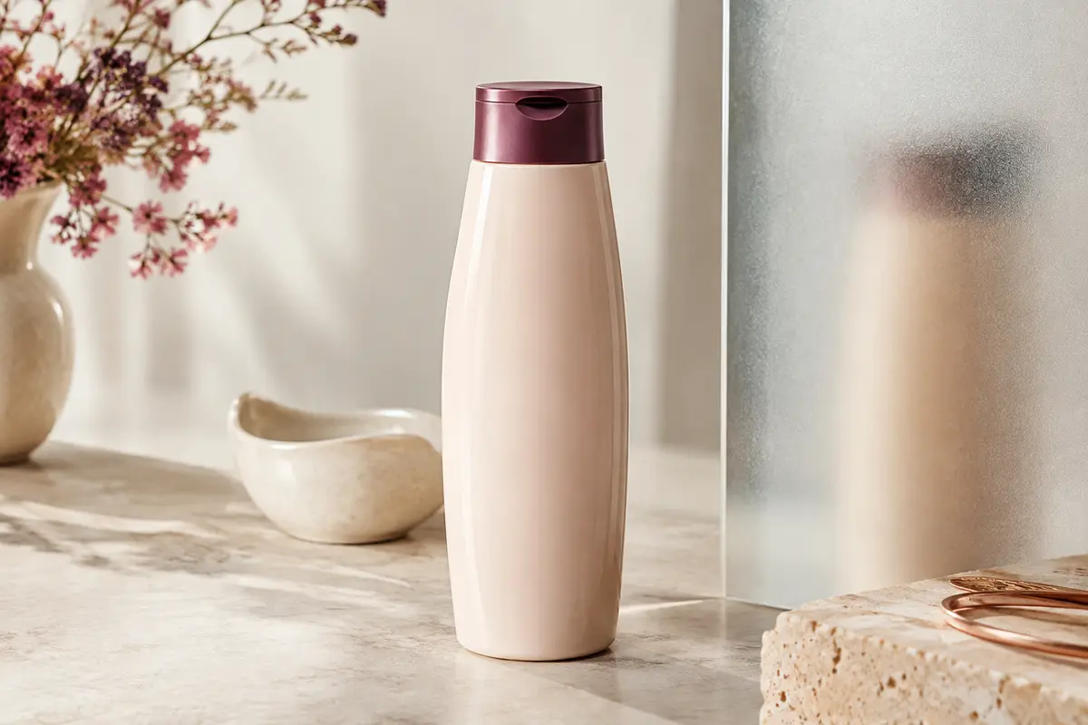 Flacon d’après-shampoing Redken Acidic Bonding Concentrate posé sur une surface de pierre claire